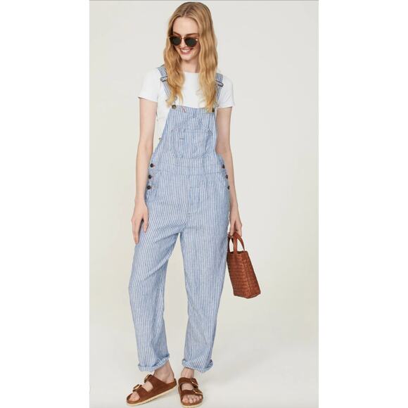 Faherty Linen Mechanic Overall Jumper in Railroad Stripe Size Small - Picture 13 of 14